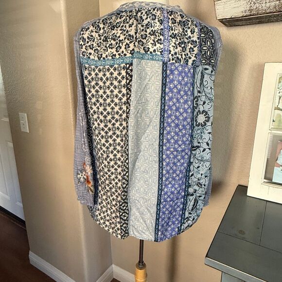 Johnny Was Womens Embroidered Umoya Effortless Scarf Back Blouse Blue Large - Picture 8 of 16